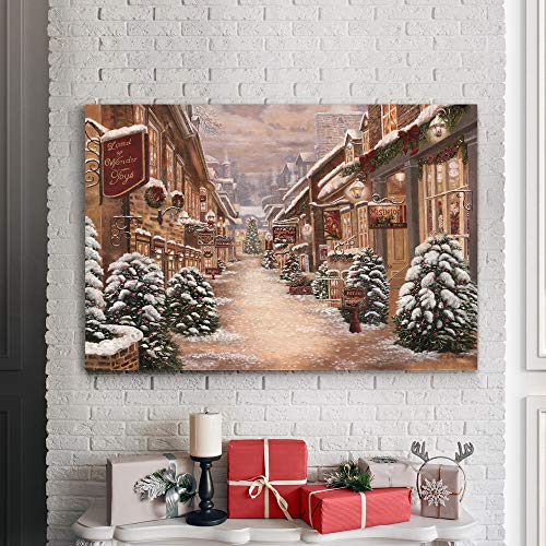 Renditions Gallery Christmas Village Wall Art - 36 x 24 Inch Winter Wonderland Canvas Decor, Ready to Hang