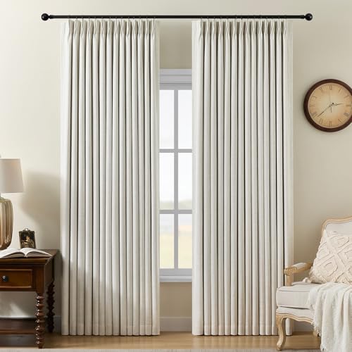 AUSSPVOCT Natural Linen Blackout Curtains 40W x 90L Pack of 2 - Pinch Pleated, Room Darkening