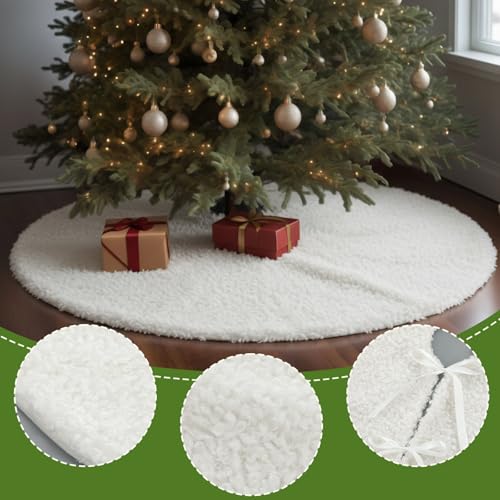 VioraWhite 36 Inch Cream White Christmas Tree Skirt Farmhouse Rustic Faux Fur Decor