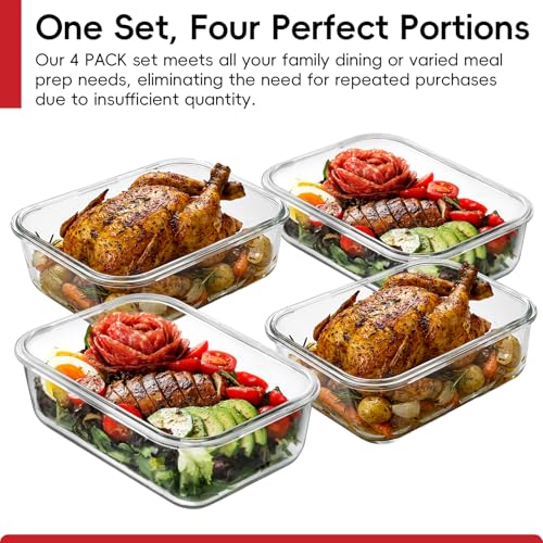 Snuvid 4 Pack Large 63oz Glass Food Storage Containers with Airtight Lids