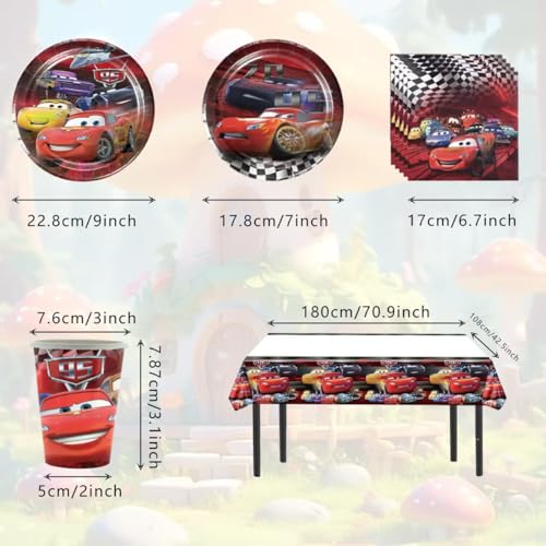 Cars Theme Birthday Party Supplies Set with Plates Cups Utensils Napkins & Tablecloth