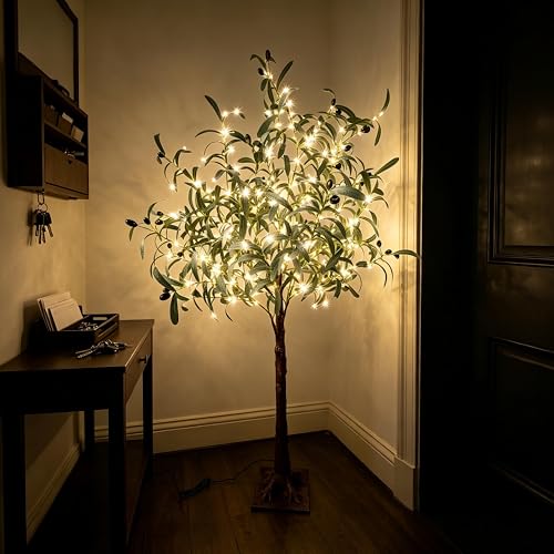 4ft Pre-Lit Olive Tree with 160 Warm White LED Fairy Lights – Indoor & Outdoor Decor