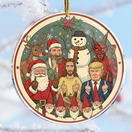 Funny Christmas Gnome Ornaments - Santa, Rudolph, Snowman, Krampus - 3.6 Inch Acrylic Holiday Decorations