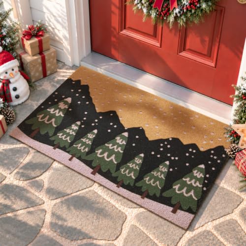 TYUU Christmas Door Mat 2' x 3' Green Trees Welcome Mat Front Door