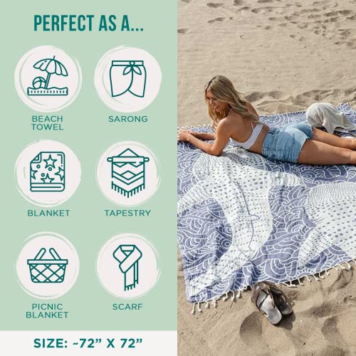 Sand Cloud XL Turkish Beach Towel Whale Shark - Extra Large Sand-Resistant & Quick Dry
