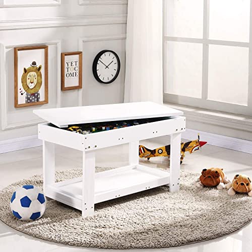 YouHi Kids Activity Table with Board & Double Storage - White, Large