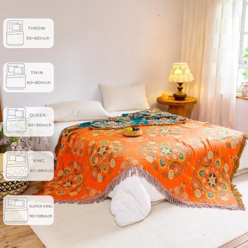Orange Floral Rustic Boho Blanket for Bed Couch Travel 50"×60"