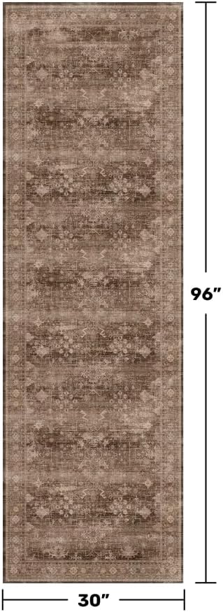 Regine Switzerland Brown Washable Runner Rug - Non-Slip Rubber Backing | 2'6"x8' for Hallways & Entryways