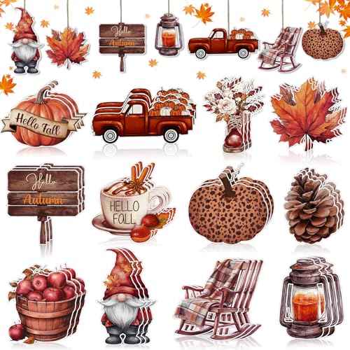 36Pcs Fall Tree Ornaments,Fall Thanksgiving Wood Ornaments for Autumn Decorations with String Fall Decorations for Home Tree Office