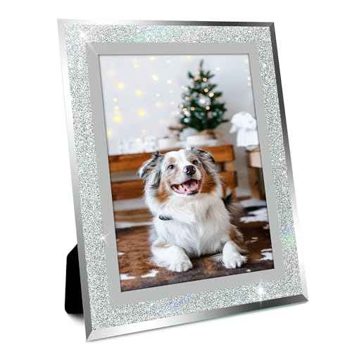 Vienrose 4x6 Picture Frame High-Definition Glass Picture Frames with Silver Glitter Edges Horizontally or Vertically Photo Frame Christmas Mother's Day Father's Day Thanksgiving Gifts