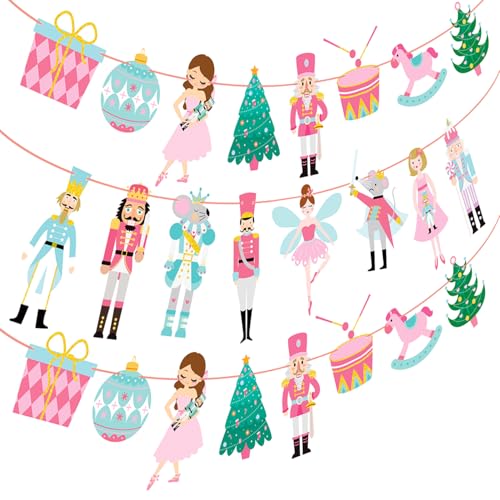 Nutcracker Christmas Banner Set 2pc Ballet Theme - Pink & Blue Party Decor