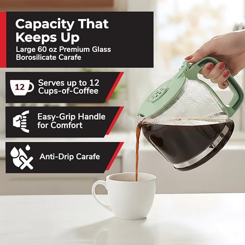 MUELLER HOME 12-Cup Drip Coffee Maker, Green, Borosilicate Carafe
