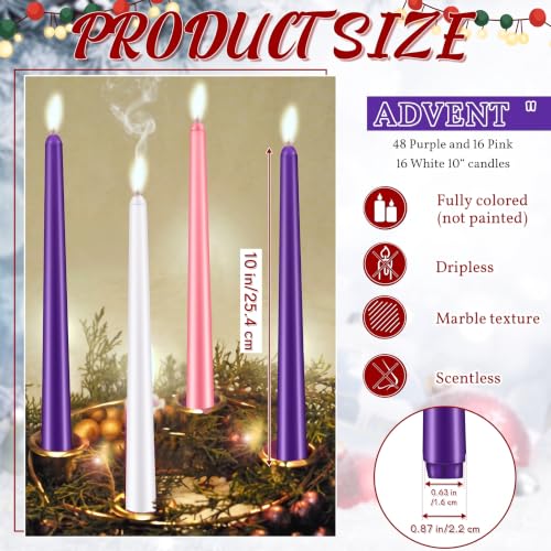 Patelai 80 Pcs Christmas Advent Taper Candles 10 Inch - Purple Pink White