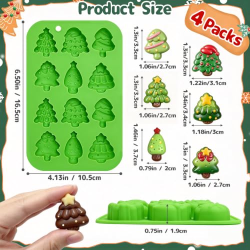 Mini Christmas Tree Silicone Mold - 48 Cavities & 6 Festive Designs - Green Variations