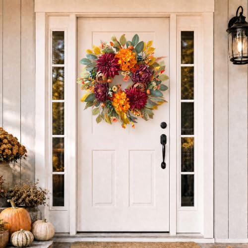 24-Inch Autumn Fall Wreath for Front Door - Realistic Artificial Fall Decorations
