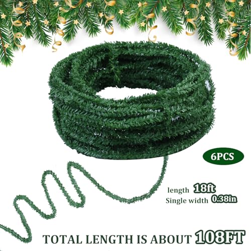 Jeyeou 108Ft Green Artificial Pine Garland 0.38in Thin Wired Christmas Decor
