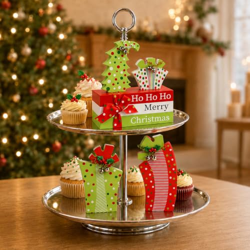 TREWAVE 7-Piece Wooden Christmas Centerpieces for Table – Rustic Holiday Decor