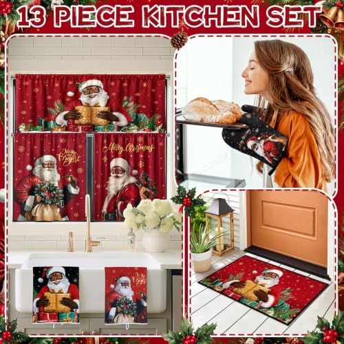 Black Santa Christmas Kitchen Decor Set - 13 pcs with Red & Black Variation