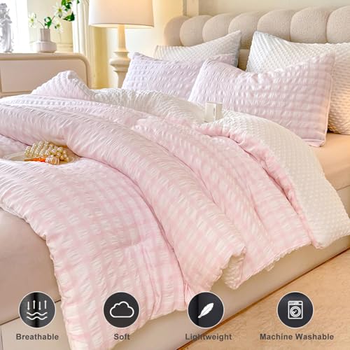 Queen Size Boho Comforter Set - Blush Pink 3-Piece Lightweight Bedding