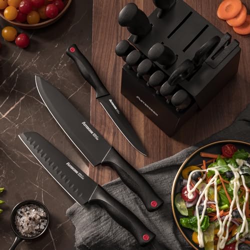 Astercook 15-Piece German Stainless Steel Knife Set with Block & Sharpener