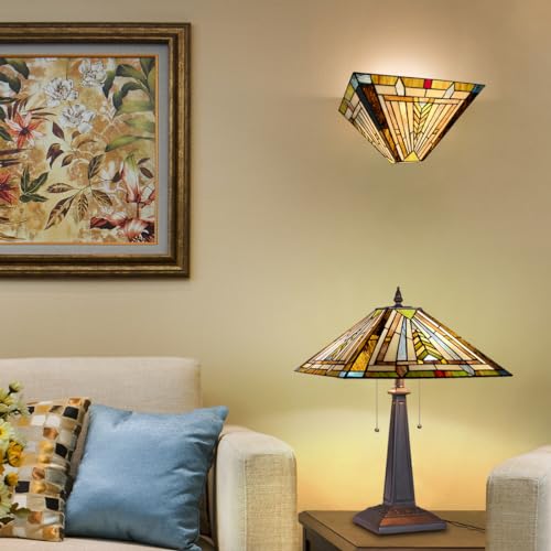 Mission Style Tiffany Wall Sconce Lighting - 2-Light Stained Glass Wall Lamp