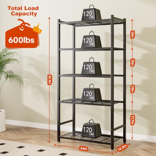 Storage Shelves, 5-Tier Metal Shelving Unit with 120 lbs Per Shelf,