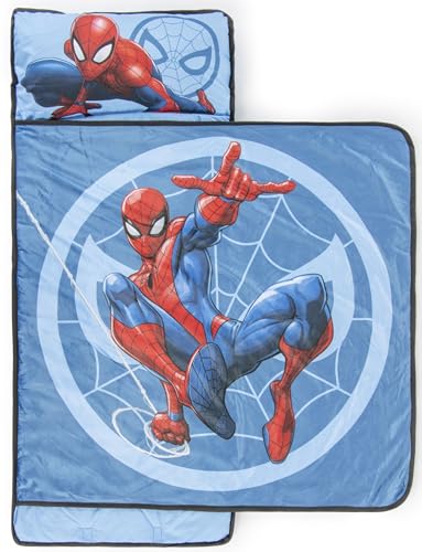 Blue Spiderman Kids Nap Mat with Pillow & Blanket – Toddler Sleepover & Travel Bedding
