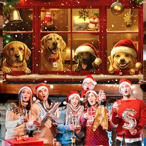 Four Dogs Christmas Banner Decoration 71x43 Inch Outdoor & Indoor Holiday Backdrop