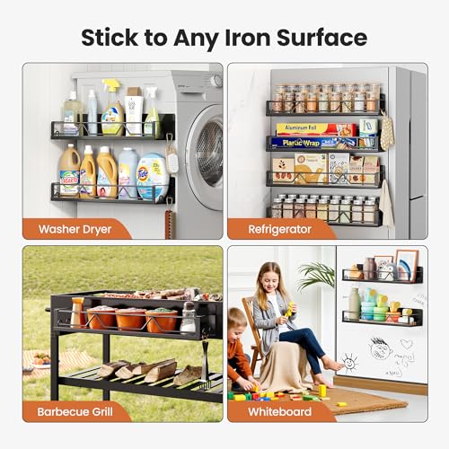 Mystozer 16.9 Inch Magnetic Spice Rack 4 Pack - Wide Black Refrigerator Storage