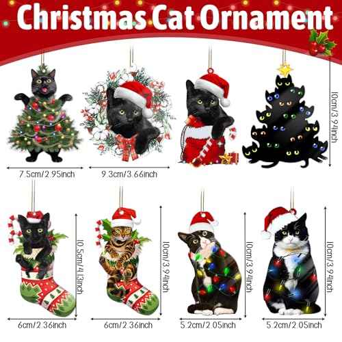 Black Cat Christmas Ornaments, Cute Screaming Christmas Tree Hanging Ornaments 2025 Acrylic 2 Side Printed Christmas Decor Personalized Christmas Stockings for Pets Lovers (Black Cat C)