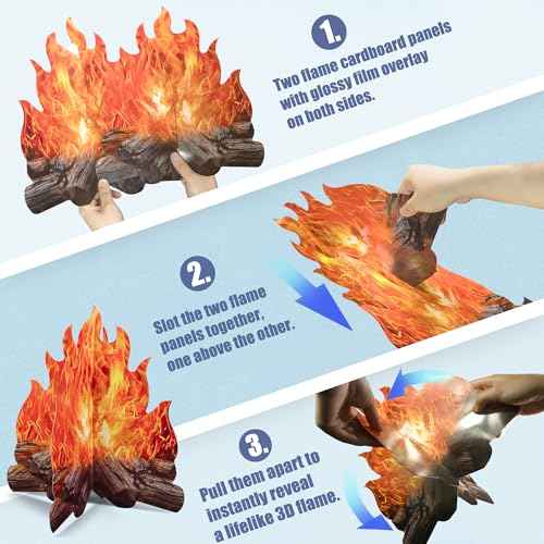 Novelty Place 2 Set Fake Fire Cardboard Decoration 12 X 10.5 Inch - 3D Paper Flame Campfire Centerpieces, Realistic Fire Props for Camping, Christmas, Birthday, and Party Table Decorations