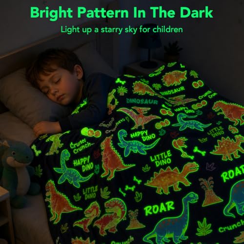 Blue Dinosaur Glow-in-The-Dark Throw Blanket 50x60 Inches for Kids & Teens