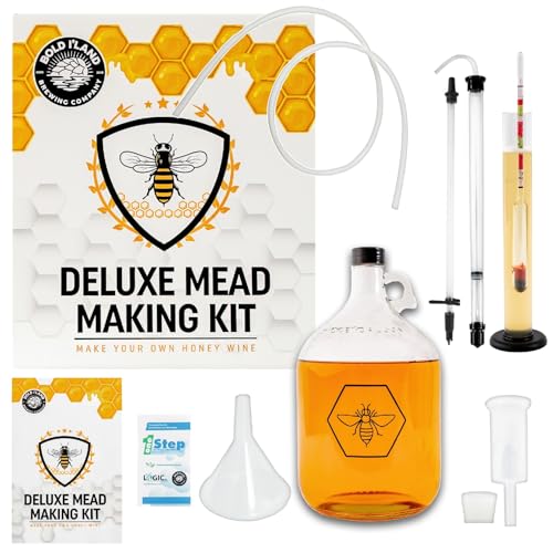 Complete Mead Making Kit for Beginners - Medium / Standard Deluxe Kit with 1-Gallon Glass Jug & Tools