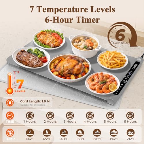 Colorlife Large Gray Electric Food Warming Mat 15 x 23.6 inches with Heat-Resistant Pad