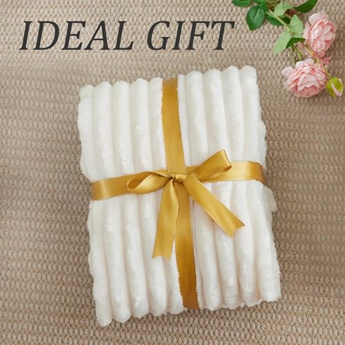 BEDELITE Cream King Size Ribbed Microfiber Blanket 108x90 Inches