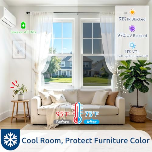 Rabbitgoo Window Privacy Film 29.5 x 157.4 Inches Black Silver One Way
