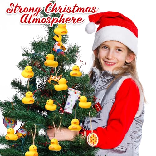 Shappy 12 Pcs Rubber Ducks Christmas Ornament Yellow Duck Hanging Xmas Decor for Christmas Tree Party Decor (Classic Style)