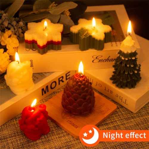 6 Pcs Large Christmas Candles Santa Claus Scented Candles White Tea Lights Candles Christmas Tree Pine Cone Snowflake Candles Gifts for Christmas Party Decor Home Table Holiday New Year Decorations