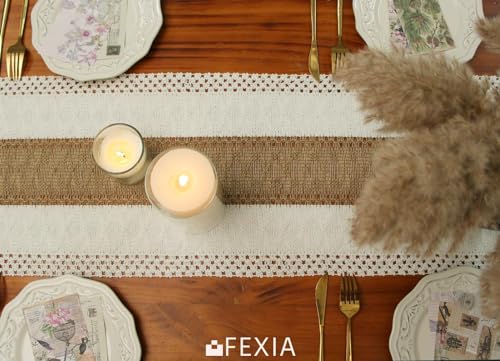 FEXIA Boho Rustic Table Runner 12x90 Inches Brown with Tassels for Fall Home Decor