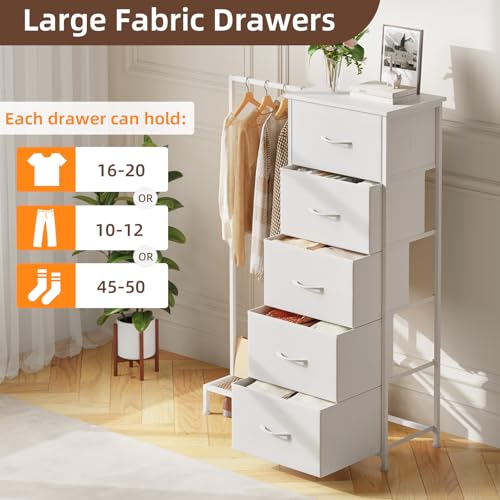 White Somdot 2-in-1 Dresser with Hanging Rack and 5 Drawers - Small Closet Organizer