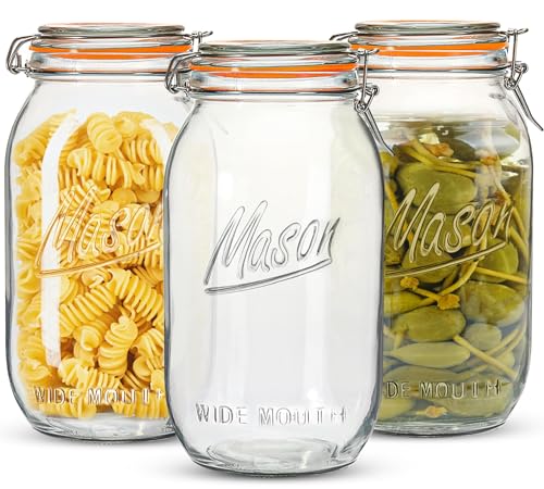 Anwoi 64oz Wide Mouth Glass Mason Jars with Airtight Lids - 3 Pack