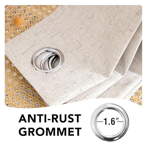 Natural 52x90 Inch Blackout Linen Curtains - Pack of 2, 100% Light Blocking, Noise Reducing Window Drapes