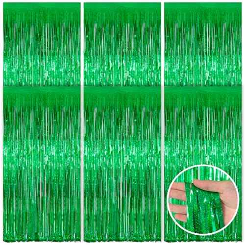 6 Pack St. Patrick's Day Green Foil Fringe Party Backdrop Curtains, 1 x 2m/39.3 x 78.7in Metallic Tinsel Curtains, Streamers Party Decoration Photo Background for St Patrick¡¯s Day Birthday Carnival