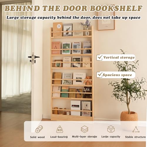 Baveke 6-Tier Behind The Door Bookshelf Natural Wood Farmhouse Design