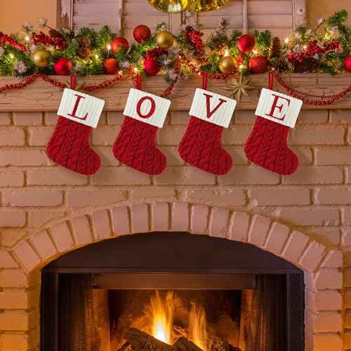 Christmas Stockings with Initials, 7 Inch Mini Letter Stocking, Embroidered Small Red White Cable Knitted Christmas Decoration for Home Family Holiday Xmas Tree Fireplace Gifts-Letter W