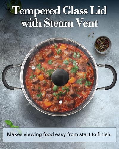 Red 10.5 Quart Non-Stick Stock Pot with Lid - Large Cooking Pot for Soup Stew