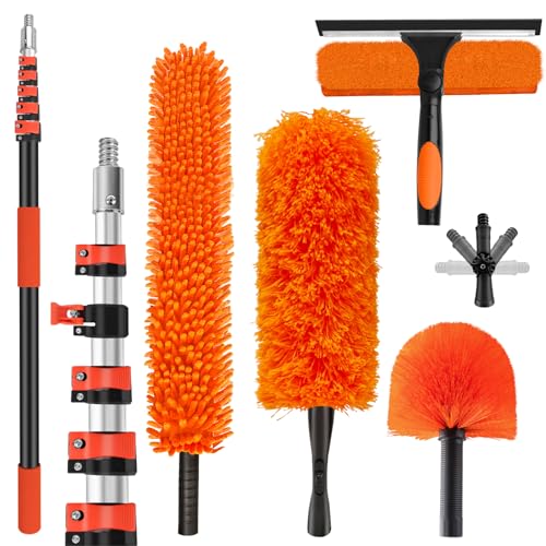 Reach 30FT Telescoping Duster Cleaning Kit with 5-24FT Extension Pole - Lightweight & Durable