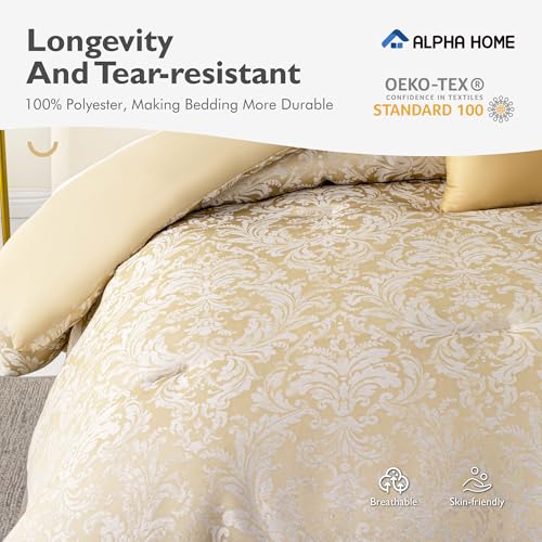 King Size Jacquard Comforter Set with Pillow Shams & Cushion - Luxurious Bedding