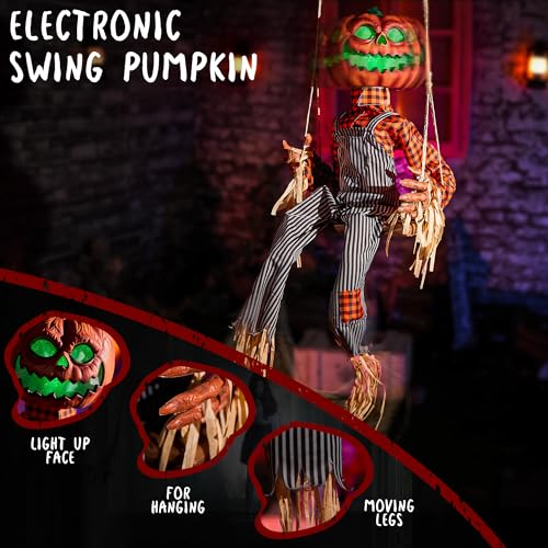 Halloween Animatronics Swinging Pumpkin with Motion Sensor & Light Up Eyes - Variation of Swinging Jack