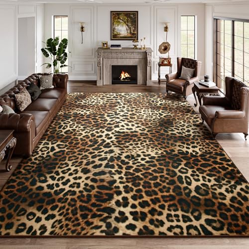 Leopard Rug for Living Room 6x9 ft Faux Animal Print Non-Slip Washable Decor - Leopard-2